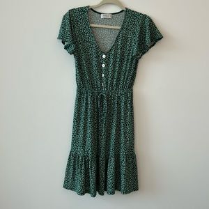 XS Green Floral Day Dress Casual